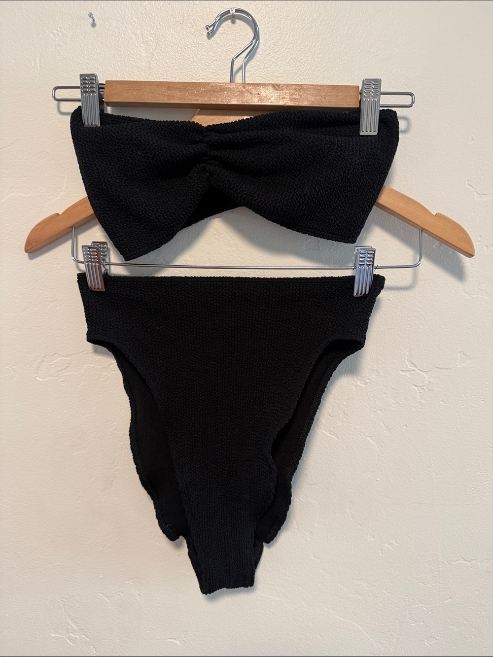 ASOS Black Textured Bandeau High-Cut Bikini